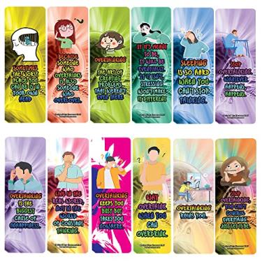 Imagem de Creanoso Marcadores de livro Citações para parar de pensar demais (10 conjuntos x 6 cartões) – Conjunto de cartas inspiradoras diárias – Cortador de página de livro interessante – Ótimo presente para