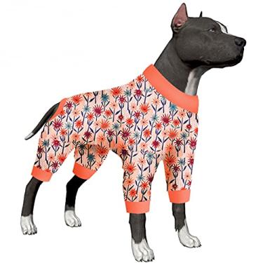 Imagem de LovinPet Roupas femininas para cães grandes – Camisa de manga comprida para cães, pijama antilambida, tecido elástico confortável, estampa de chamas de flores silvestres, pijamas de cachorro grande,