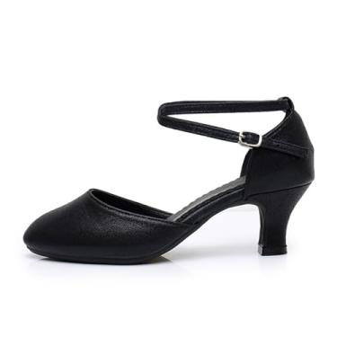 Imagem de HGYJ Sapatos femininos de dança latina desempenho de salão de baile padrão adulto baixo salto médio sola grossa macia bico fechado moderno sapatos de dança, Preto 5,5 cm, 42