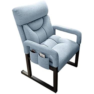 Imagem de Poltrona Lounge Sala de estar Poltrona Wingback Cuddle Chair Moderno conforto anti-queda para idosos sedentários Pequeno computador doméstico, azul, cadeira + pedal X1