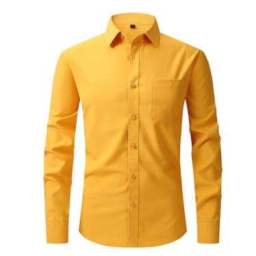 Imagem de Camisetas masculinas verão outono manga longa gola alta trabalho camisas masculinas 2024 Trendy Y2K, F-517 Amarelo Mostarda, M