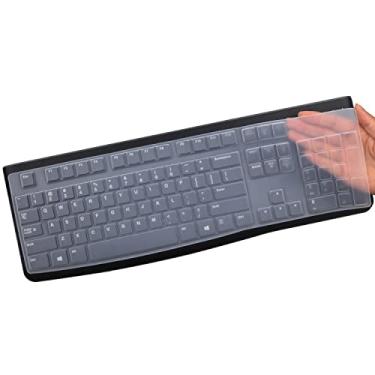 Imagem de MUBUY-GOL Capa protetora de teclado transparente para Logitech MK120 K120 com fio, à prova d'água e poeira, silicone, layout dos EUA