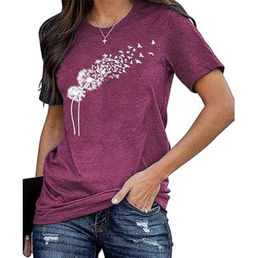 Imagem de Camiseta feminina de dente-de-leão com estampa de flores silvestres e flores de verão, c - Roxo, XXG