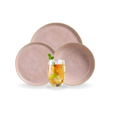 Imagem de Aparelho De Jantar Com 18 Peças Rosa Lichia Cerâmica Fundo Raso Sobremesa Ceramica Mesa Posta Luxuoso Resistente Premium Presente