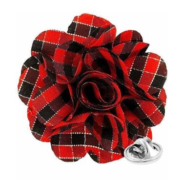 Imagem de Vittorio Vico Broche de lapela de flor xadrez formal masculino premium - Boutonniere para homens, broche de flor, 2.5" (6.36CM), Poliéster, Não aplicável