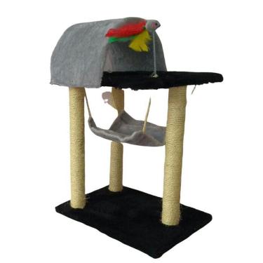 Imagem de Arranhador para gatos com toca e rede - preto e cinza