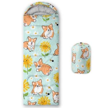 Imagem de QOOMO Kawaii Sacos de dormir para acampamento, 3 estações, clima quente e frio, leve, sacos de dormir impermeáveis para adultos e crianças, viagens e ao ar livre, equipamentos de acampamento, 78,7 x