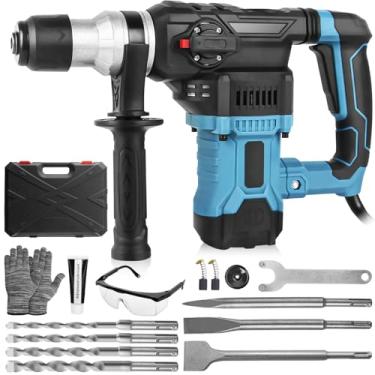 Imagem de Eletropneumático Martelo Perfurador Rotativo Rompedor (220V+1600W）Com Controle de Vibração, Inclui Graxa, Talhadeira Ponteira Brocas, com Estojo 220V
