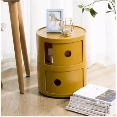 Imagem de Mesa de cabeceira redonda de 2/3 camadas com gavetas de armazenamento, mesa lateral destacável moderna em ABS para sala de estar, quarto, banheiro, amarelo, 2 camadas