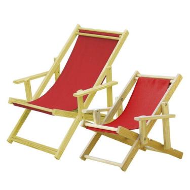 Imagem de Kit 2 Espreguiçadeiras Adulto E Infantil-vermelho