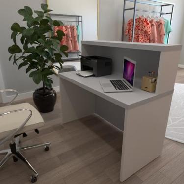 Imagem de Balcão de Atendimento para Recepção - 120cm de Largura Branco/Cinza Cristal