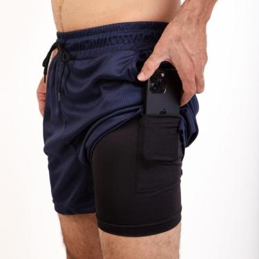 Imagem de Short Masculino Academia Fitness 2 em 1 Porta Objetos Calção-Masculino