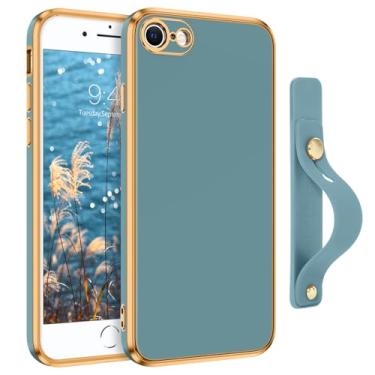 Imagem de VENINGO Capa para iPhone SE, capa para iPhone SE, capa para iPhone 7/8, TPU macio e fino com suporte de pulseira ajustável, resistente a arranhões, capa protetora à prova de choque para Apple iPhone