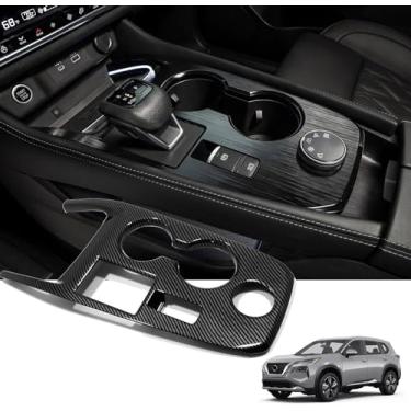 Imagem de GZPLMYKJYXGSPL Painel de manípulo de mudança de marchas de carro para Nissan Rogue 2021 2022 2023 2024 2025 acessórios, acabamento interno de carbono, consoles centrais, estrutura de capa de botões de