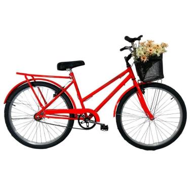 Imagem de Bicicleta Retrô Aro 26 Freio V-Brake Cesta Laranja Neon-Unissex