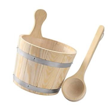 Imagem de Bothyi Conjunto de balde e concha para sauna, 5L, utilitário, suprimentos para banheiro, barril de sauna de madeira multiuso, barril de ferramentas de banho
