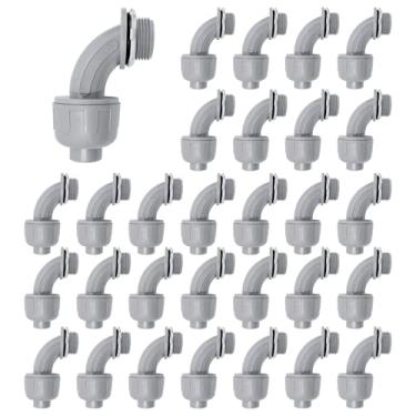 Imagem de Feotech Conector líquido apertado de 1/2 polegada - pacote com 30 acessórios de conduíte elétrico de PVC conectores flexíveis de 90 graus para casa, cozinha e conector de conduíte de banheiro