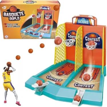 Imagem de MINI BASQUETE DUPLO COM LANÇADOR DE BOLINHAS JOGO DE MESA QUADRA BASKETBALL TABULEIRO BRINQUEDO INFANTIL JOGAR PONTARIA DIVERSÃO EM FAMILIA INTERATIVO 18CM