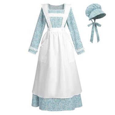 Imagem de LTAKK Colonial Dress Women Pioneer Costume Pilgrim Prairie Dresses with Pinafore, Ocean...