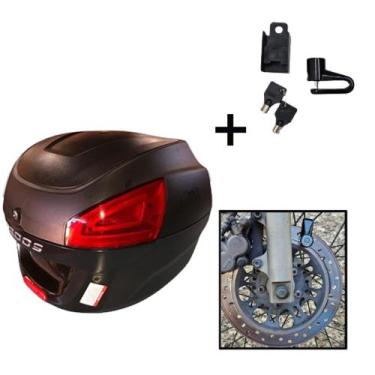 Imagem de Baú Bauleto 29l Awa + Cadeado Trava Disco Moto Antifurto, Preto