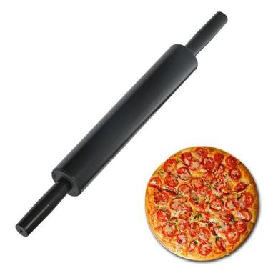 Imagem de Rolo Para Abrir Pizza Massas Profissional 28cm Preto - Malta