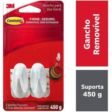 Imagem de Gancho Adesivo Command Branco Pequeno ATE 450G 2 Unidades 3M