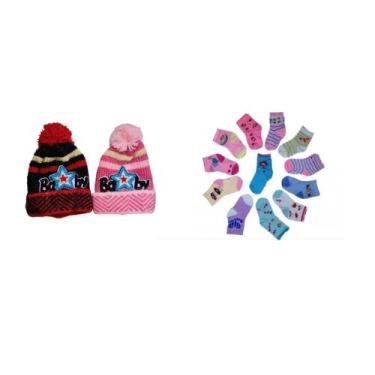Imagem de Kit 12 Pares Meias + 2 toucas infantil inverno frio atacado - Lynx pro