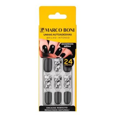 Imagem de Kit 24 Unhas Autoadesiva Modelo Quadrada Natural Marco Boni, Preto