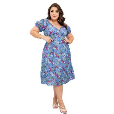 Imagem de Vestido feminino curto decote V profundo florido laise bordado algodão