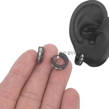 Imagem de Brinco Preto Não sair a cor masculino feminino detalhe branco 4mm alto