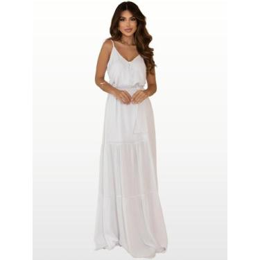 Imagem de Vestido Longo Rodado Camadas Elegante Casual - GF Moda, GG, Branco