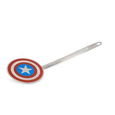 Imagem de Marvel Espátula de aço inoxidável plana colorida Captain America Shield – Espátula para cozinha de cabeça larga resistente para hambúrguer, ovo, panqueca e sanduíche – perfeita para grelhas ou grelhas