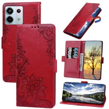 Imagem de Dinglijia Capa carteira para Redmi Note 13 Pro Plus, capa de couro PU com alça de pulso e compartimentos para cartões de dinheiro para Redmi Note 13 Pro Plus, LS Vermelho