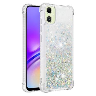 Imagem de QIVSTAR Capa para Galaxy A06, Glitter Bling Sparkle Quicksand Fluindo Líquido TPU Macio Capa de Silicone Transparente Mulheres Meninas Capa de Luxo para Samsung Galaxy A06 Silver Love YBW