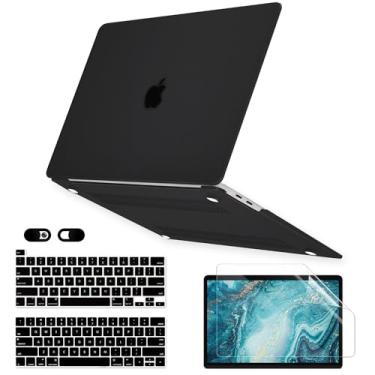 Imagem de Capa preta fosca para MacBook Pro 13 polegadas M2 M1 A2338 A2289 A2251 A2159 A1989 A1706 versão 2023-2016 com Touch ID, capa rígida de plástico 6 em 1, capa de teclado, protetor de tela e capa de