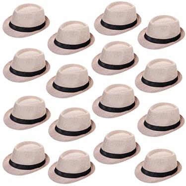 Imagem de Lasnten 16 peças de chapéus anos 20 a granel para homens, chapéus panamá de aba curta para homens e mulheres, fantasia de festa, circunferência 60 cm, Branco cremoso., about 23.6 inches