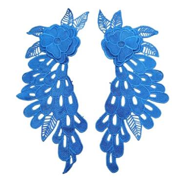 Imagem de Lmlliang 1 par de apliques de renda com flores bordadas pavão azul royal para costura, artesanato, vestido de casamento, acessórios de roupas 12 x 12 cm
