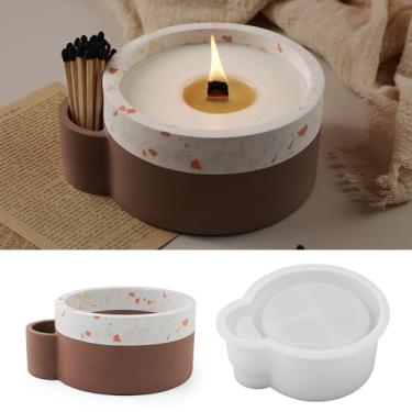 Imagem de LSLEVA Moldes de pote de vela redonda, moldes de pote de recipientes de vela de silicone de cilindro criativo, moldes de fabricação de garrafas redondas de listras de concreto para armazenamento de castiçais, caixa de joias, vaso de aroma (E)