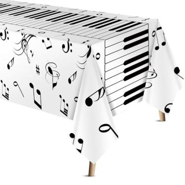 Imagem de VitalCozy 1 toalha de mesa de plástico com notas musicais 137 x 272 cm, notas musicais, decorações de festa, toalha de mesa descartável, tema musical, material de festa, capa de mesa de mídia social