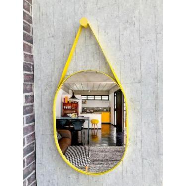 Imagem de Espelho Oval (60x46) Com Alça Em Couro - UniVendas, Amarelo