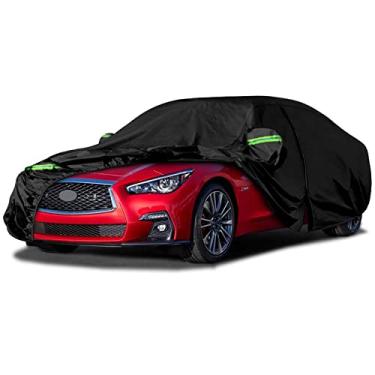Imagem de Capas de carro à prova d'água substituem para Infiniti Q50/Q60 2014-2023, 6 camadas para todos os climas, capa de carro personalizada com porta de zíper e faixas à prova de vento para proteção contra neve chuva e granizo (Q50)