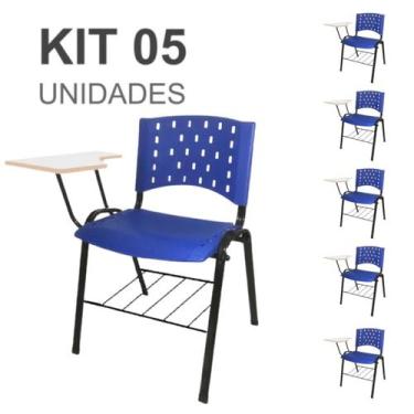 Imagem de KIT 05 Cadeiras Escolares Universitárias com Prancheta e Porta Livros 
