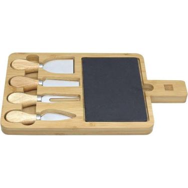 Imagem de Jogo 4 Peças Para Queijo Home&co Com Tabua De Corte Em Ardosia Bambu Natural