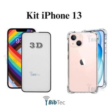 Imagem de Kit Capa Capinha Transparente + Película 3D de Vidro para Iphone 13 - 