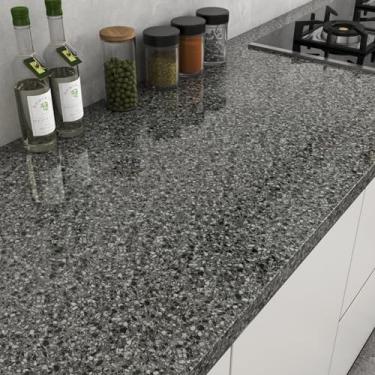 Imagem de LaCheery Papel de contato de bancada de granito preto 406 x 91 cm de largura, papel de contato à prova d'água para banheiro, cozinha, bancadas, papel de parede de terraço, autoadesivo, vinil