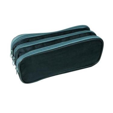 Imagem de Estojo organizador de nylon com 3 divisórias 21,5cm - Amigold, PRETO E