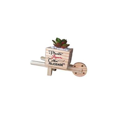 Imagem de Vasinho Carriola Madeira Natural Com Frases Para Suculenta - Decore Ca