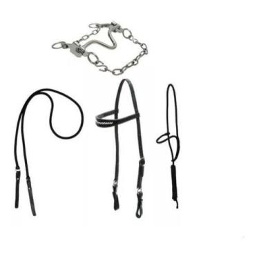 Imagem de Freio Inox + Cabeçada D Couro + Cabresto Regulagem + Rédea - Selaria F