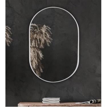 Imagem de Espelho de Vidro Oval Londres com Borda Branca 80x50cm - Papel e Pared