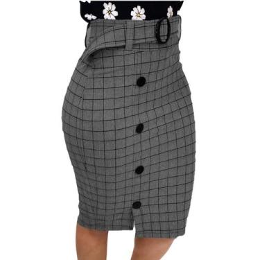 Imagem de Saia Lápis Evangelica Social Cinto E Botões Elegante - G-Store, Cinza 